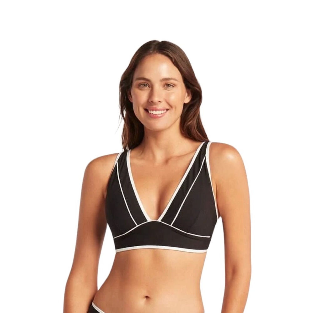 Sea Level Elite Panelled Longline Black Whit Bikini Top Adjustable Straps NWT 6
